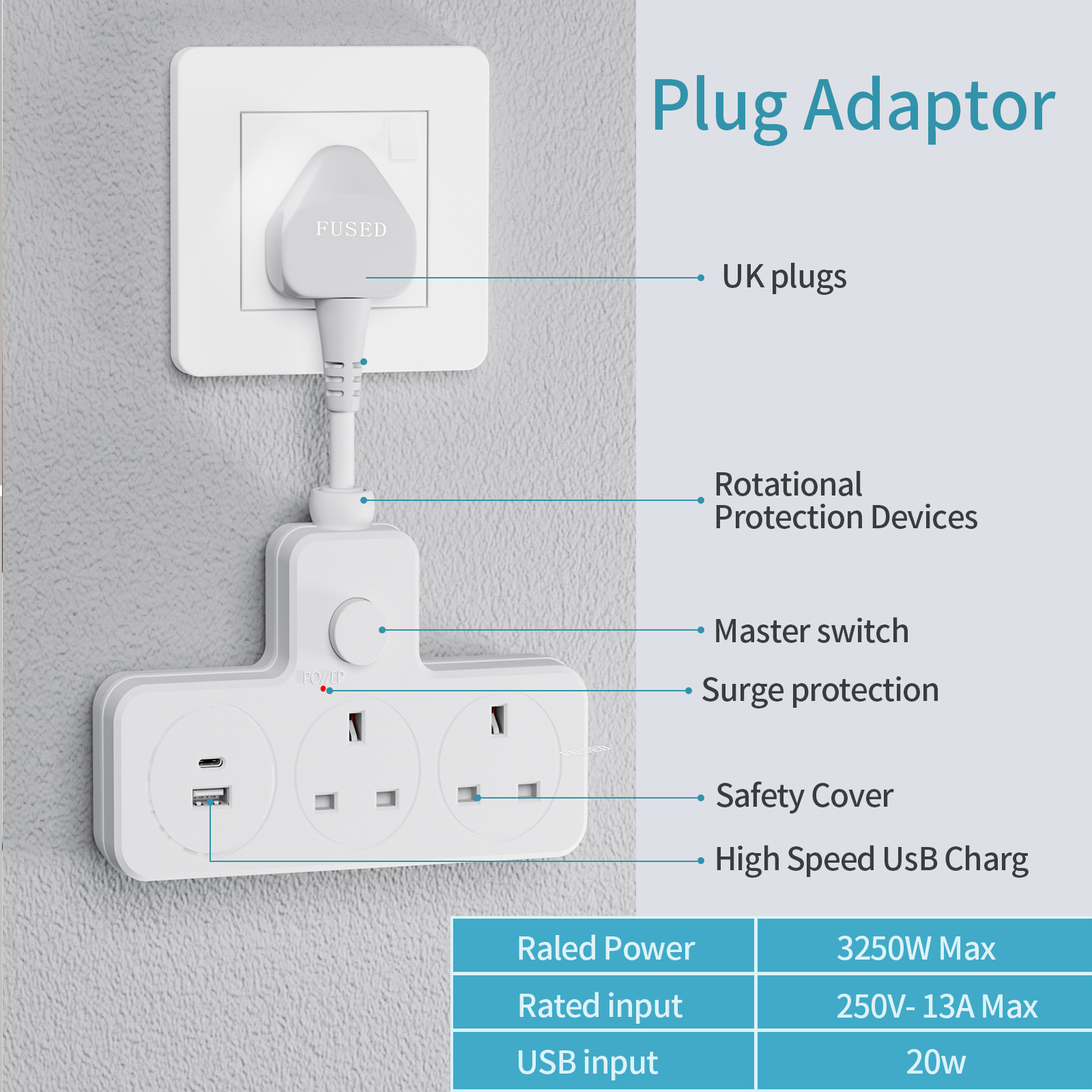 UK Power Plug Wall Outlet 13A  - Outdoor Power Strip review and price